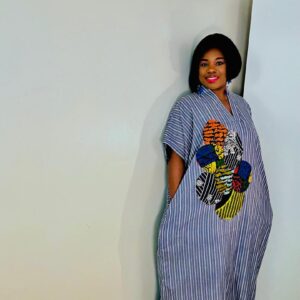 Stripe Cotton Material With Ankara Patches
